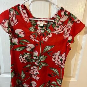 Floral V-Neck Blouse in Red - C&amp;C California